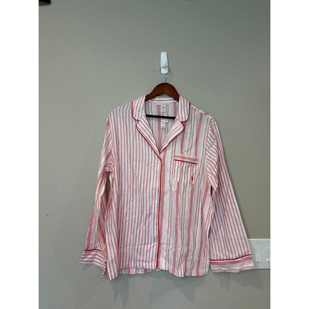 NWT Victorias Secret Pajama Top Pink Striped Shimmer Long Sleeve Button Up M - Picture 2 of 4
